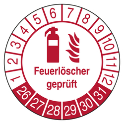 Pr&uuml;fplaketten Feuerl&ouml;scher gepr&uuml;ft Wei&szlig;