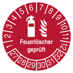 Pr&uuml;fplaketten Feuerl&ouml;scher gepr&uuml;ft Rot