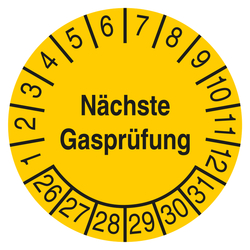 Pr&uuml;fplakette N&auml;chste Gaspr&uuml;fung Gelb