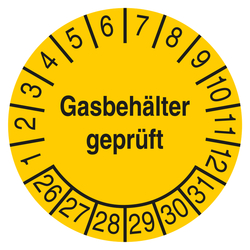 Pr&uuml;fplakette Gasbeh&auml;lter gepr&uuml;ft Gelb