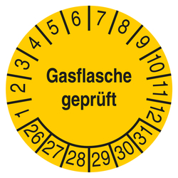 Pr&uuml;fplakette Gasflasche gepr&uuml;ft Gelb
