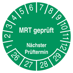 Pr&uuml;fplakette MRT gepr&uuml;ft N&auml;chster Pr&uuml;ftermin Gr&uuml;n