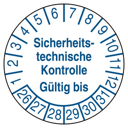 Pr&uuml;fplakette Sicherheitstechnische Kontrolle G&uuml;ltig bis Wei&szlig;