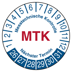 Pr&uuml;fplakette Messtechnische Kontrolle MTK N&auml;chster Termin Wei&szlig;