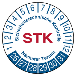Pr&uuml;fplakette Sicherheitstechnische Kontrolle STK N&auml;chster Termin Wei&szlig;