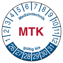 Pr&uuml;fplakette Medizintechnik MTK g&uuml;ltig bis Wei&szlig;
