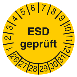 Pr&uuml;fplakette ESD gepr&uuml;ft Gelb