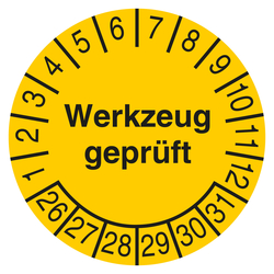 Pr&uuml;fplakette Werkzeug gepr&uuml;ft Gelb