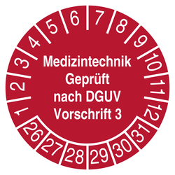 Pr&uuml;fplakette Medizintechnik Gepr&uuml;ft nach DGUV Vorschrift 3 Rot