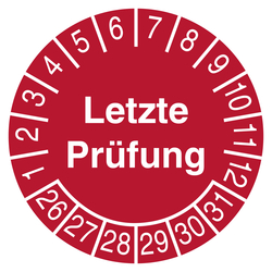 Pr&uuml;fplakette Letzte Pr&uuml;fung Rot