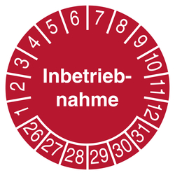 Pr&uuml;fplakette Inbetriebnahme Rot