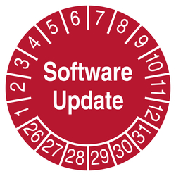 Pr&uuml;fplakette Softwareupdate Rot