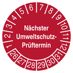 Pr&uuml;fplakette N&auml;chster Umweltschutz-Pr&uuml;ftermin Rot