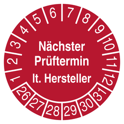 Pr&uuml;fplakette N&auml;chster Pr&uuml;ftermin lt. Hersteller Rot