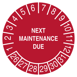 Pr&uuml;fplakette NEXT MAINTENANCE DUE Rot
