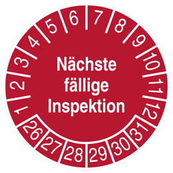 Pr&uuml;fplakette N&auml;chste f&auml;llige Inspektion Rot