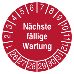 Pr&uuml;fplakette N&auml;chste f&auml;llige Wartung Rot