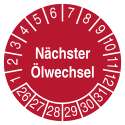 Pr&uuml;fplakette N&auml;chster &Ouml;lwechsel Rot