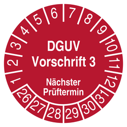Pr&uuml;fplakette DGUV Vorschrift 3 N&auml;chster Pr&uuml;ftermin Rot