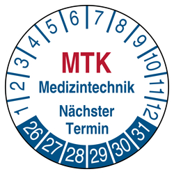 Pr&uuml;fplakette MTK Medizintechnik N&auml;chster Termin Wei&szlig;
