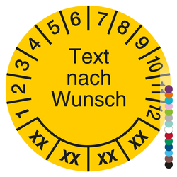 Mehrjahrespr&uuml;fplakette mit Wunschtext und Wunschfarbe rund f&uuml;r 4 Jahre