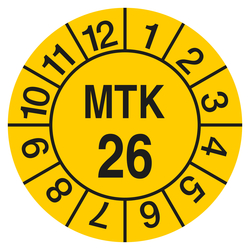 Pr&uuml;fplakette MTK Gelb Jahreszahl zweistellig