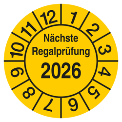Pr&uuml;fplakette N&auml;chste Regalpr&uuml;fung Gelb