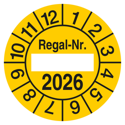 Pr&uuml;fplakette Regal-Nr. mit Jahreszahl Gelb