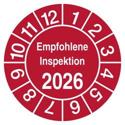 Pr&uuml;fplakette Empfohlene Inspektion mit Jahreszahl Rot