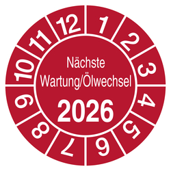 Pr&uuml;fplakette N&auml;chste Wartung / &Ouml;lwechsel mit Jahreszahl Rot
