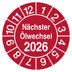 Pr&uuml;fplakette N&auml;chster &Ouml;lwechsel mit Jahreszahl Rot