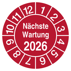 Pr&uuml;fplakette N&auml;chste Wartung mit Jahreszahl Rot