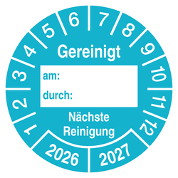 Pr&uuml;fplakette Gereinigt am durch N&auml;chste Reinigung T&uuml;rkis
