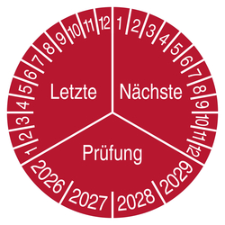 Pr&uuml;fplakette Letzte N&auml;chste Pr&uuml;fung Rot