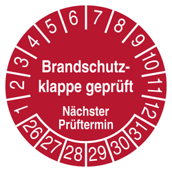 Pr&uuml;fplakette Brandschutzklappe gepr&uuml;ft N&auml;chster Pr&uuml;ftermin Rot