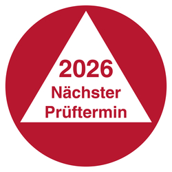 Pr&uuml;fplakette N&auml;chster Pr&uuml;ftermin mit Jahreszahl vierstellig Rot