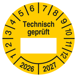 Pr&uuml;fplakette Technisch gepr&uuml;ft Gelb