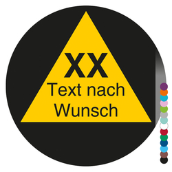 Jahrespr&uuml;fplakette mit Wunschtext und Jahreszahl zweistellig rund