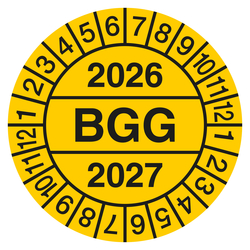 Pr&uuml;fplakette BGG Gelb
