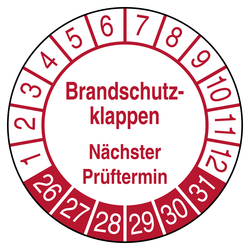 Pr&uuml;fplakette Brandschutzklappen N&auml;chster Pr&uuml;ftermin Wei&szlig;