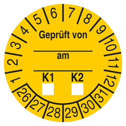 Pr&uuml;fplakette Gepr&uuml;ft von am K1 K2 Gelb