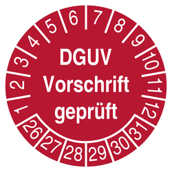 Pr&uuml;fplakette DGUV Vorschrift gepr&uuml;ft Rot