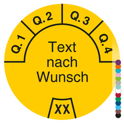 Jahrespr&uuml;fplakette mit Wunschtext und Wunschfarbe, Jahreszahl zweistellig
