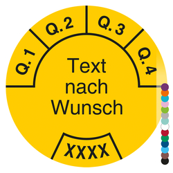 Jahrespr&uuml;fplakette mit Wunschtext und Wunschfarbe, Jahreszahl vierstellig