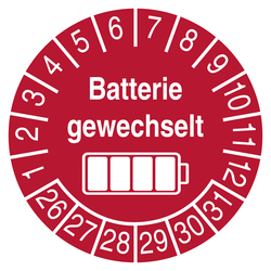 Pr&uuml;fplakette Batterie gewechselt Rot