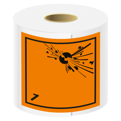 Gefahrzettel, Gefahrgutaufkleber Klasse 1 Explosive Stoffe, Folie, 100 x 100 mm, 500 Stück/Rolle