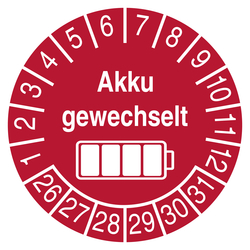 Pr&uuml;fplakette Akku gewechselt Rot