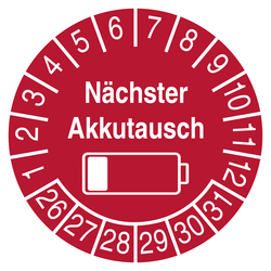 Pr&uuml;fplakette N&auml;chster Akkutausch Rot