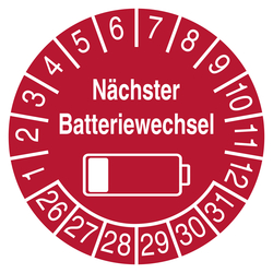 Pr&uuml;fplakette N&auml;chster Batteriewechsel Rot