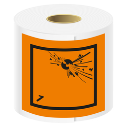 Gefahrzettel, Gefahrgutaufkleber Klasse 1 Explosive Stoffe, Folie, 50 x 50 mm, 500 St&uuml;ck/Rolle